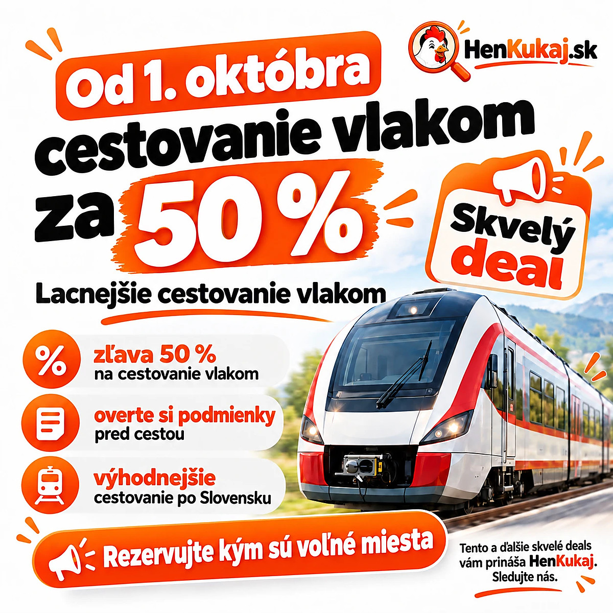 Vlaky ZSSK o 50 % lacnejšie — celý október 2026